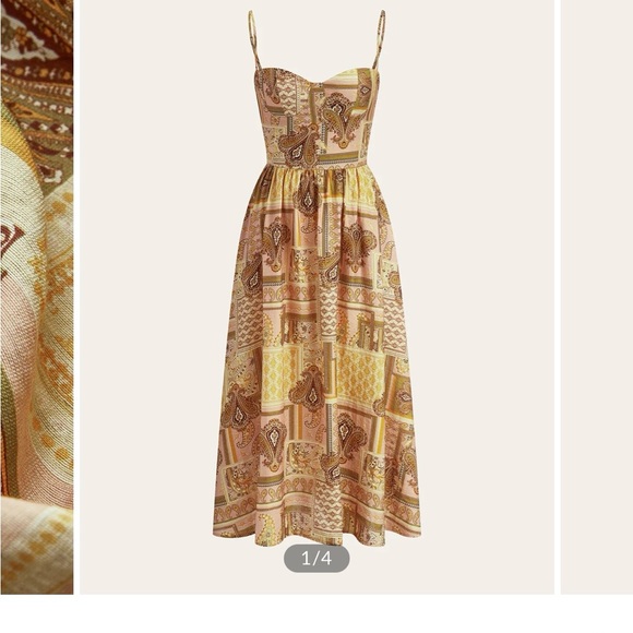Commense Dresses & Skirts - Commense Paisley Patchwork Midi Dress in Yellow and Brown Paisley